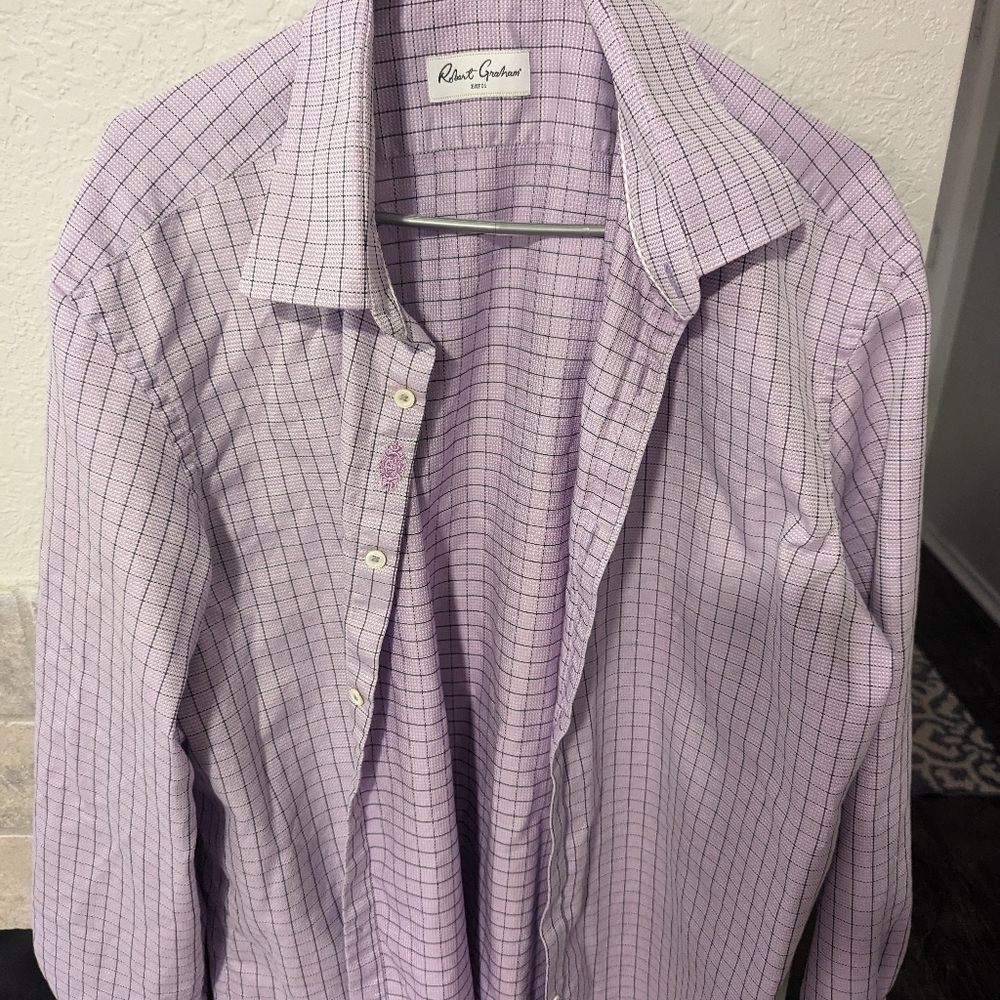 ROBERT GRAHAM long sleeve dress shirt size XXL  46 Neck Size 18 100% Cotton